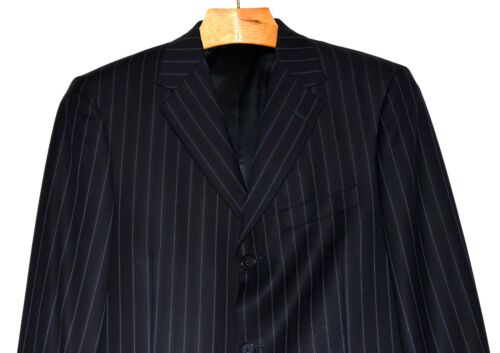 Kenneth Cole Navy Blue Pin Striped Wool Mens 33X31 Cuff Pants Suit 40R Mexico - Picture 3 of 12