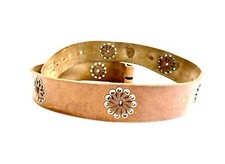 Joed Very Vintage 40s Army Brown Lace Flowers Brass Leather Belt 36 Med Large