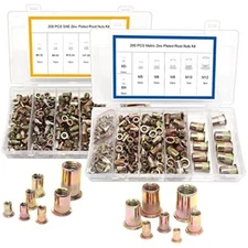 400Pcs SAE & Metric Rivet Nut Kit Carbon Steel Rivnut Threaded Inserts Assortmen