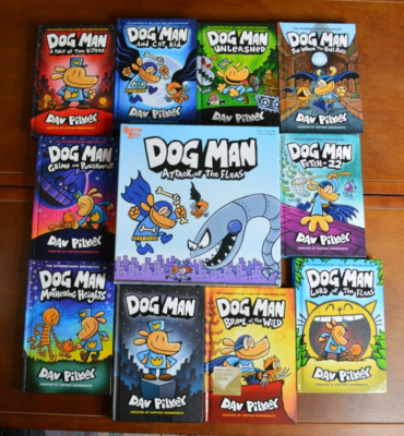 Lot 11 HB Dog Man Graphic Novels by Dav Pilkey + Board Game