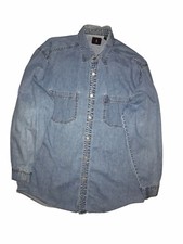 Vintage Levis Red Tab Mens Denim Blue Metal Button Up Shirt Size Large C16