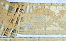 2 ANTIQUE BROOCH SILK COTTON EMBOSSED LACE FURNITURE RIBBONS