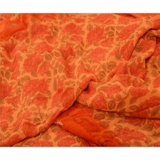 Sanskriti Vintage Sarees Peach/Red Blend Georgette Printed Sari 5Yd Craft Fabric