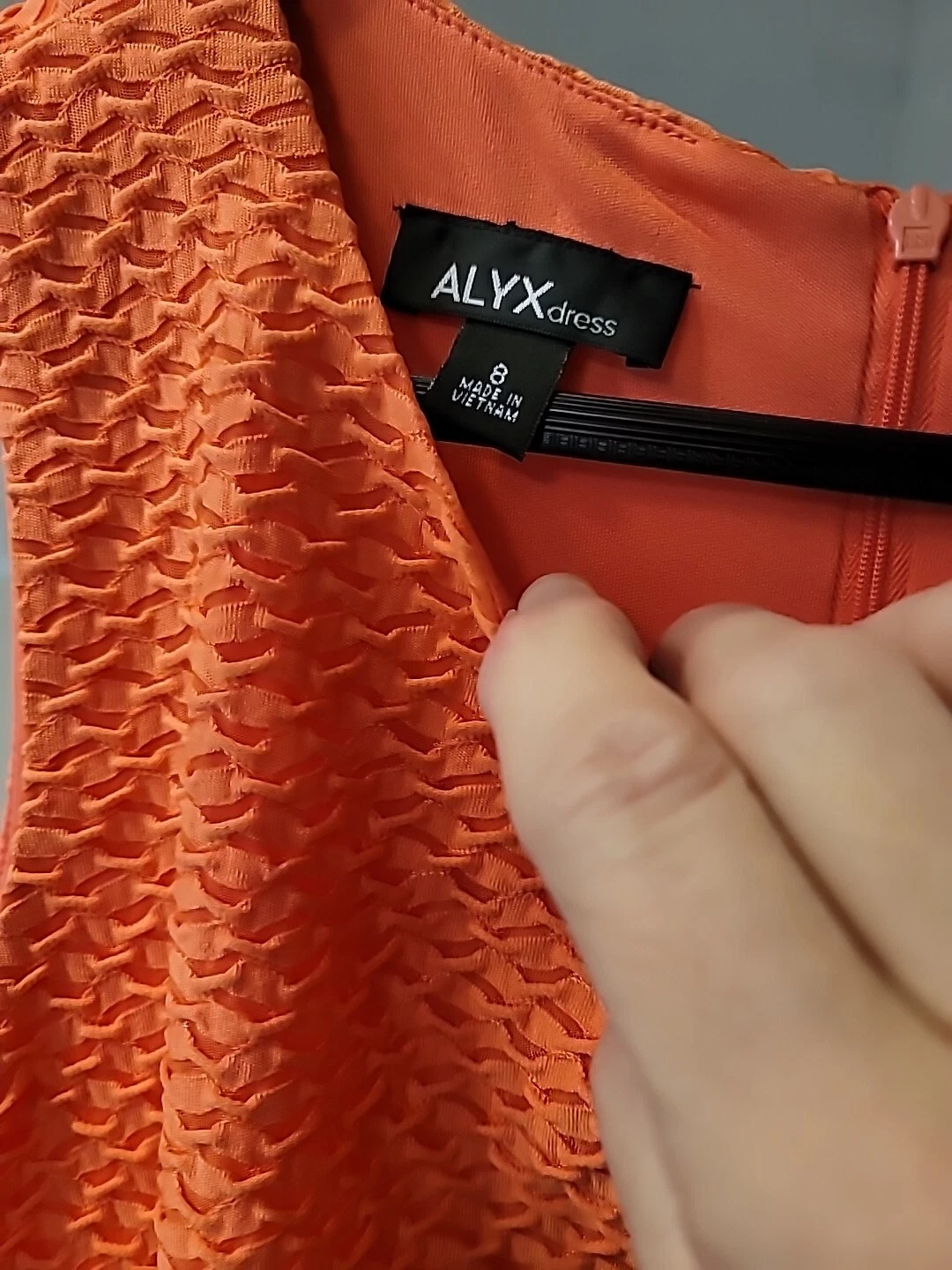 Abito donna Alyx Limited taglia 8 finto blu denim arancione motivo ondulato senza maniche