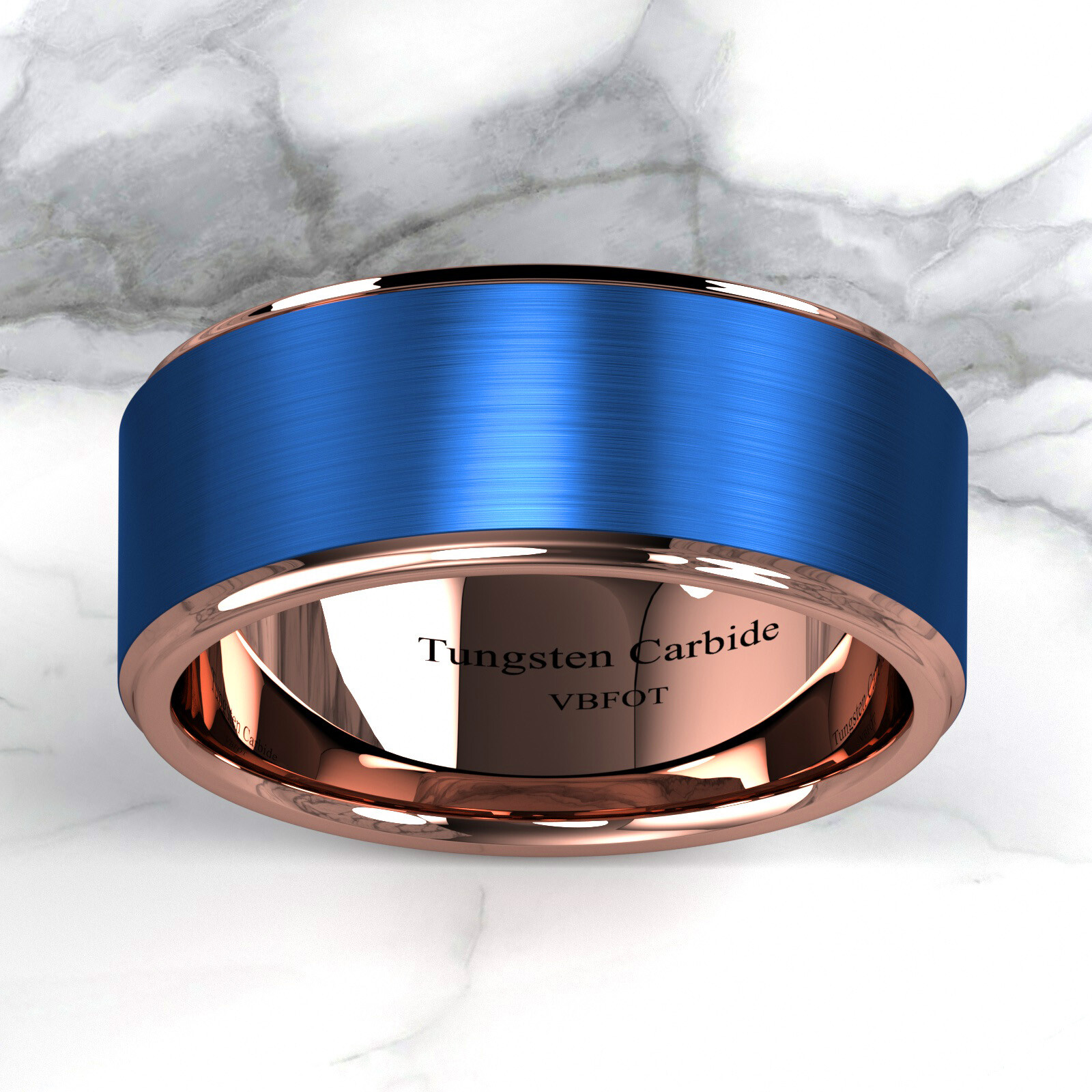 VBFOT 8/6mm Blue Tungsten Carbide Ring Rose Gold Plated Brushed Men