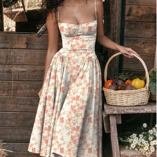 Abiti lunghi estivi sexy spalline spaghetti slim stile francese vintage abiti da festa - Foto 22 di 33