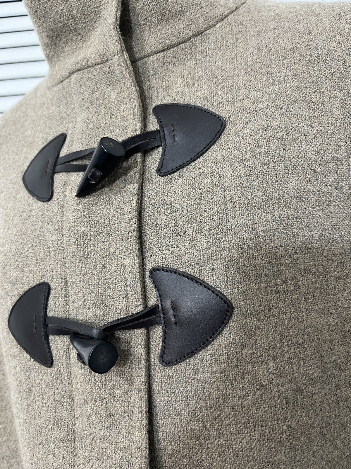 Stunning Classic Oatmeal Toggle Duffle Funnel Neck Cocoon Wool Overcoat