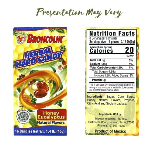 Broncolin Herbal Hard Candy With Honey Eucalyptus Natural Flavors Cough