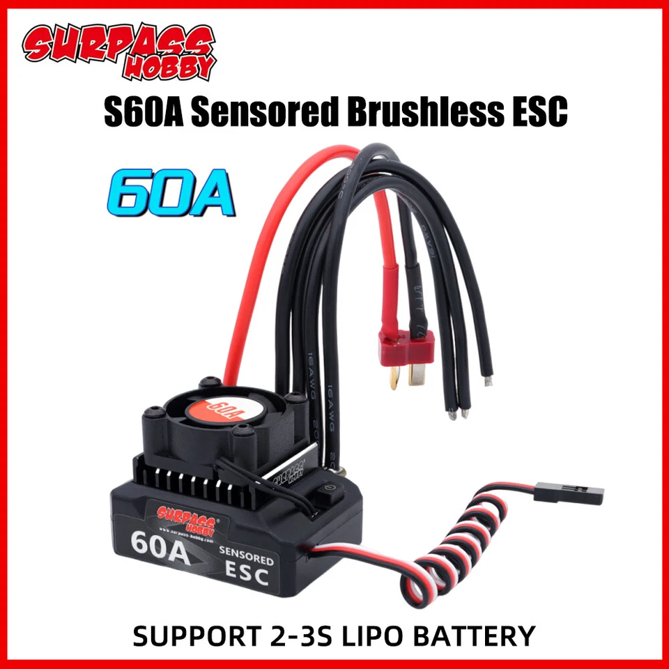 SURPASSHOBBY 60A Sensored Brushless ESC For 1/10 1/12 RC Car 380 390 540 Motors - Image 2 of 4