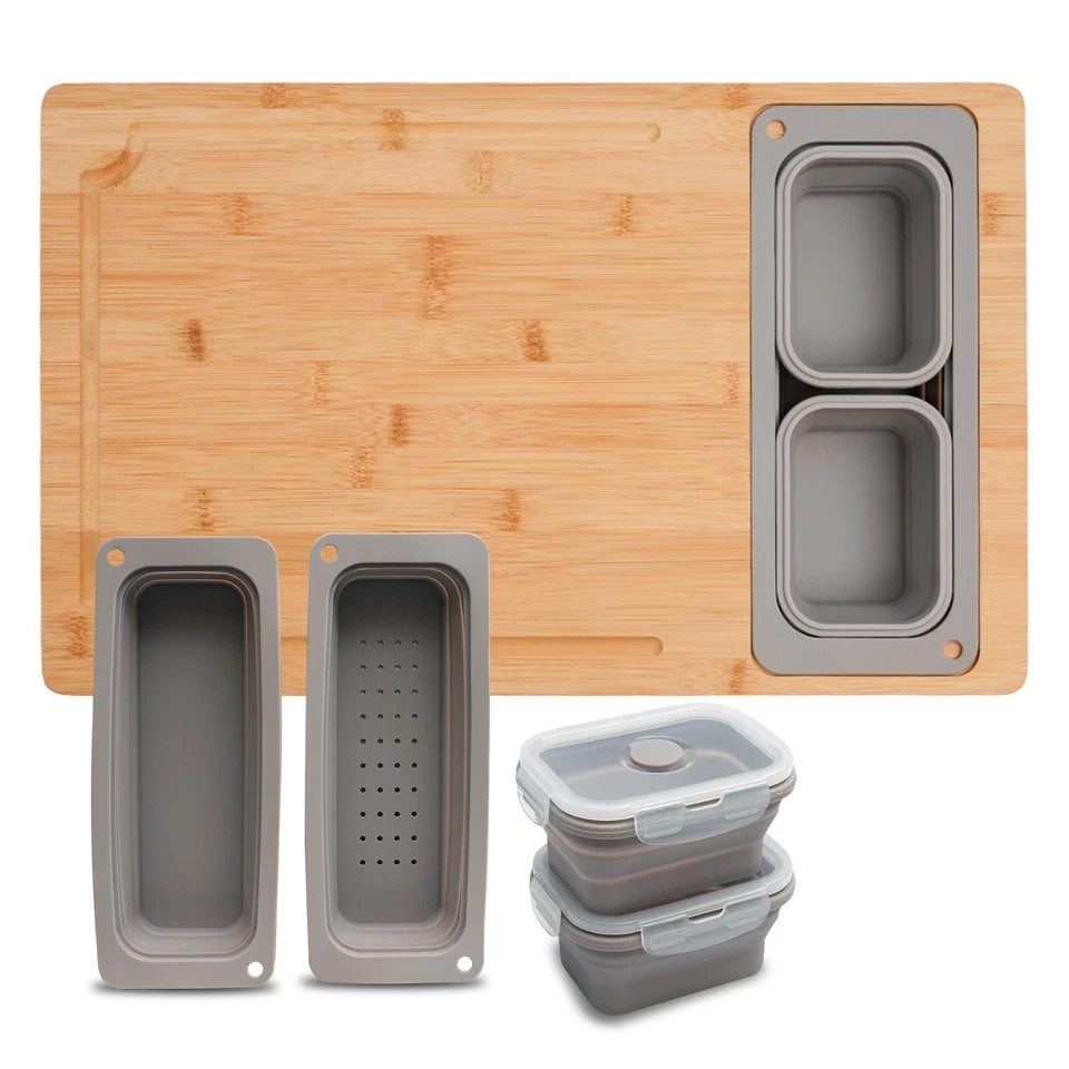 Cutting Board Bamboo With Silicone Containers, 9-Piece Prep Station - Image 2 of 4