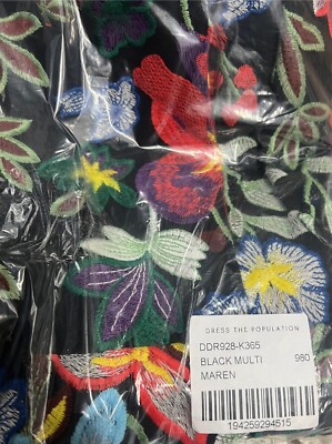 Dress The Population Maren Dress Size M L $298 Embroidered Floral Black  Midi | eBay