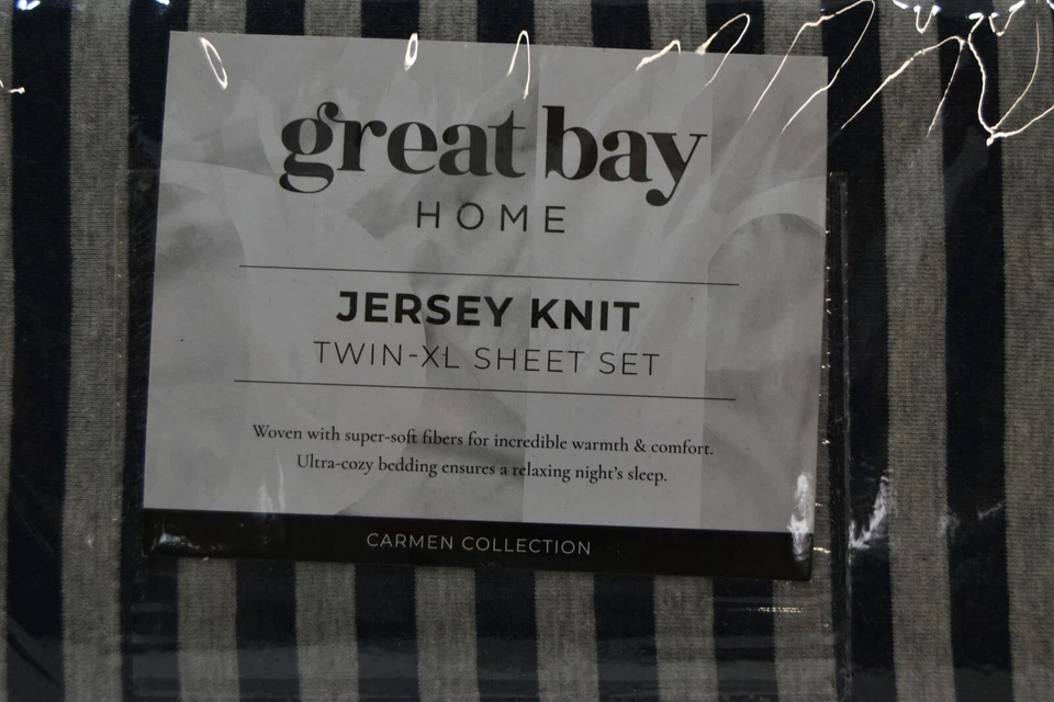 Juego de sábanas de punto Jersey - azul marino/gris a rayas, doble XL Foto 2 de 3