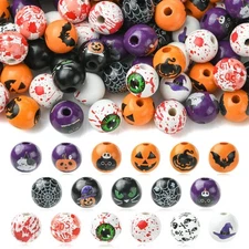 100pcs Round Pumpkin Spacer Beads Halloween Bead for Bracelets Necklace Jewelry