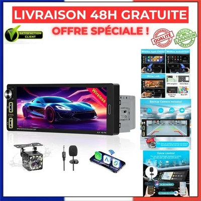 Autoradio 1 DIN CarPlay sans fil Android Auto Écran tactile 6,9 pouces - Photo 1/4