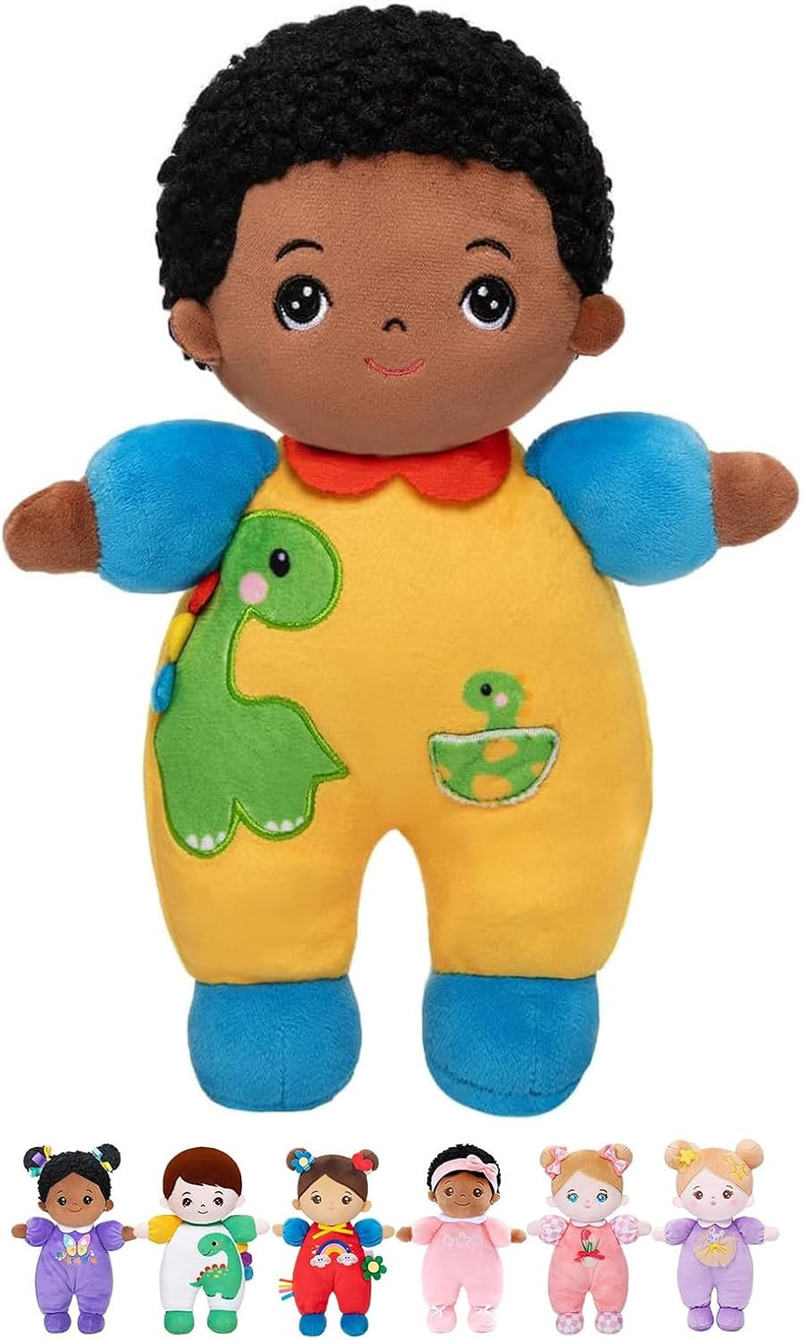 10" Soft Black Boy Baby Doll for 1 Year Old Boy - Adorable Dinosaur Toys for Bir