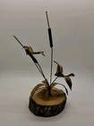 MCM Brass Birds w/Cattails in Flight Decor on Wood Base — photo 2