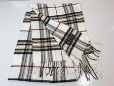 100% Cashmere Plaid Fringe Scarf White Red Black Tan Unisex