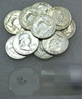 1952 P & D Franklin Silver Half Dollar Bright 1/2 Roll 10 coins in tube #M309