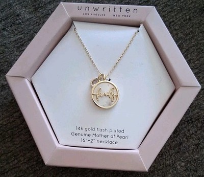 UNWRITTEN 14K Gold Flash Plated Mother of Pearl Pendant Necklace FAMILY MSRP $50
