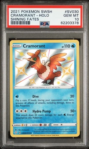 2021 POKEMON SWORD & SHIELD SHINING FATES #SV030 CRAMORANT-HOLO PSA 10