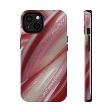 Holiday Chritsmas Phone Case, Candy Cane Swirl Texture, Red White Pink Glitter