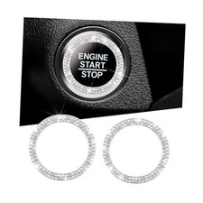 2PCS Bling Car Engine Start Stop Ring Decals, Crystal Rhinestone Vehicle White