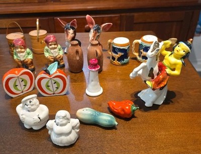 Vintage Salt & Pepper Shakers Mixed Lot of 9 Sets Ceramic & Wood Some Japan.PAS