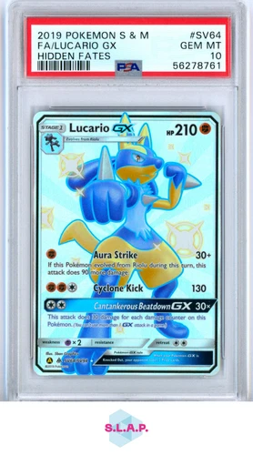 LUCARIO GX POKEMON SV64 2019 HIDDEN FATES FULLART SHINY ENGLISH PSA 10