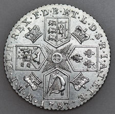 1787 GEORGE III SHILLING, WITH SEMEE OF HEARTS, BRITISH SILVER COIN, EF