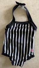 Ruffle Butts White Black Stripe 1 Piece Swimming Suit Baby Girls Size 3/6 M