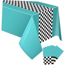 Car Birthday Party Supplies Racing Decorations 50s Party Tablecloth 6 Cyan