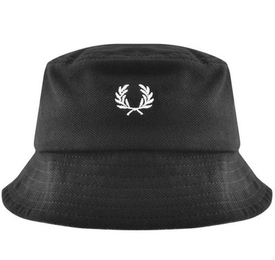FRED PERRY BUCKET-HUT LORBEERKRANZ LOGO PIQUE BAUMWOLLE SCHWARZ ONE SIZE NEU
