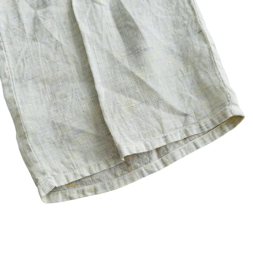 Pantalón corto de lino de pierna ancha para mujer talla P 4/6 cintura elástica texturizada azul amarillo Foto 2 de 4