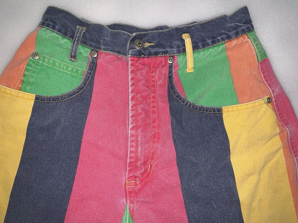 Pantalones Cortos Vintage County Seat Nuovo Años 80 Arco Iris Rayas Cintura Alta Talla 5/6 Foto 2 de 4
