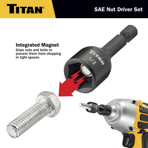 Titan 16298 9 Stück SAE Magnet Mutterndreher Set Schlagqualität Chrom Vanadium - Bild 3 von 7