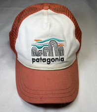 Patagonia Fitz Roy Trucker Hat Snap Back Orange White Mesh Adult Distressed READ