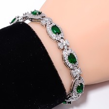 Chrome Diopside, CZ 925 Sterling Silver Adjustable Bracelet 7-8" B140620