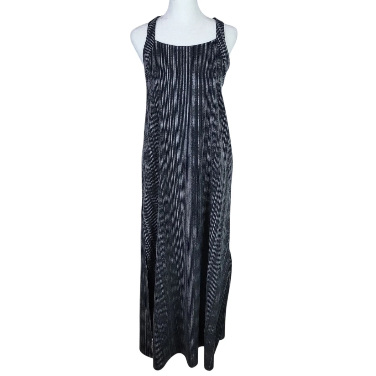 chinese dress ladies Mixed Stripes Halter Tank Maxi Dress Black / L