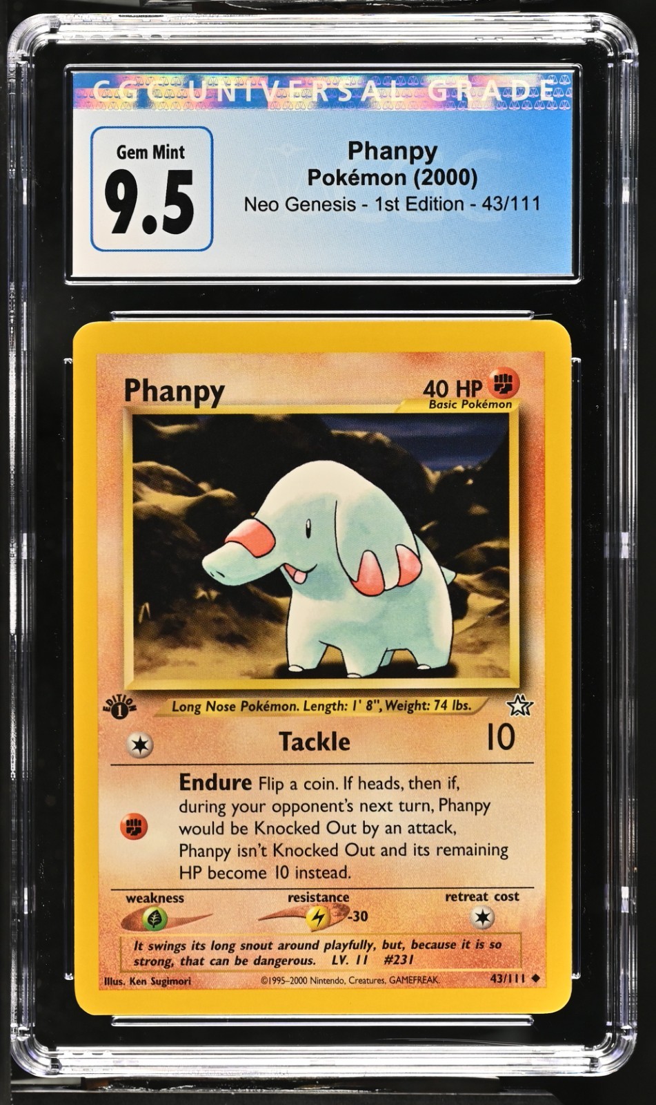 2000 Pokemon Phanpy Neo Genesis #43 1st Edition CGC 9.5 Blue Label