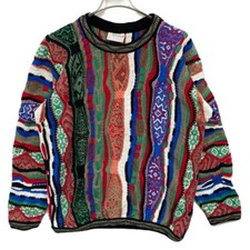 Vintage Coogi 3D Striped Cotton Knit Sweater Multicolor Made In Australia Size M