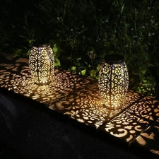 2 Pack Solar Lantern Lights for Hanging or Table Outdoor Solar Light for Patio C