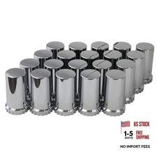 33mm by 3 3/4in Cylinder Lug Nut Covers Thread on Flat Top ABS Chromed Plastic