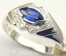 Blue CZ Sterling Silver Ring Rhodium plated 38 Sz 7
