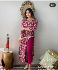 Indian Women Kurti Pant Sets Side Cut Stitched Kurta Palazzo Readymade Top Tunic