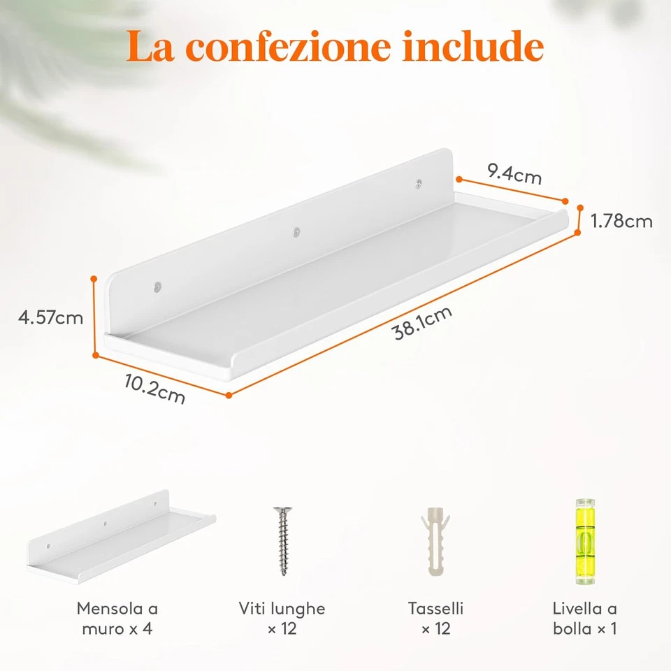 Mensole Galleggianti per Parete, Pacco Da 4 Scaffali in Acrilico Trasparente 38  - Immagine 4 di 4