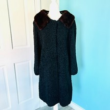 Vintage 50's Persian Curly Lamb Long Fur Coat w/ Brown Mink Collar size M