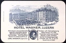 Hotel Wagner Lucerne Switzerland Exterior View Illustrated Trade Card & Cover