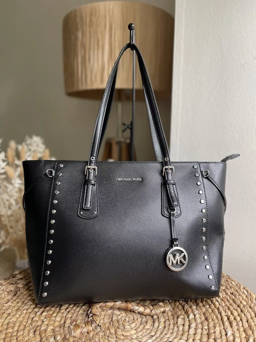 Michael Kors black leather Voyager tote bag handbag