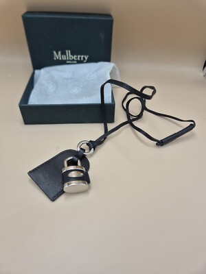 Mulberry Vorhängeschloss Anhänger Schlüsselband Messing & Nappa schwarz Halskette Leder mit Lederanhänger