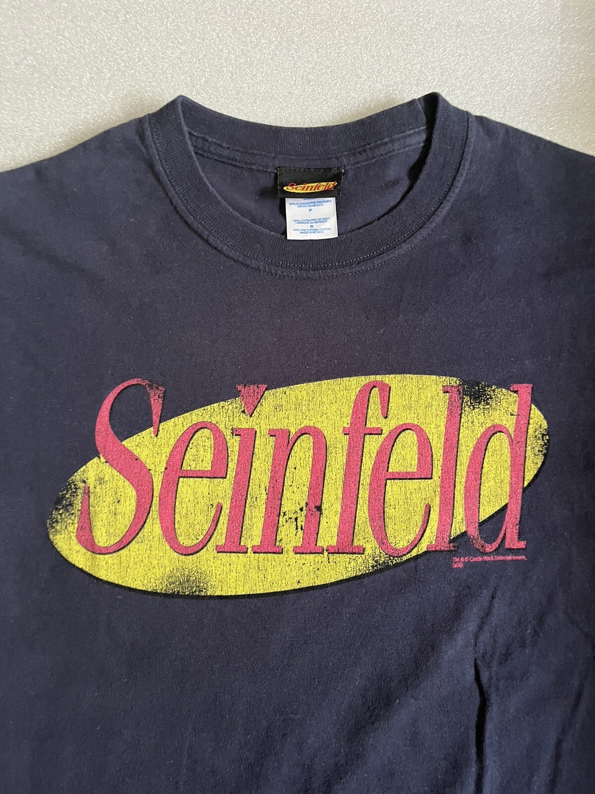 Vintage Seinfeld Castle Rock Logo Shirt RARE Small Navy Blue y2K Nice! image 3